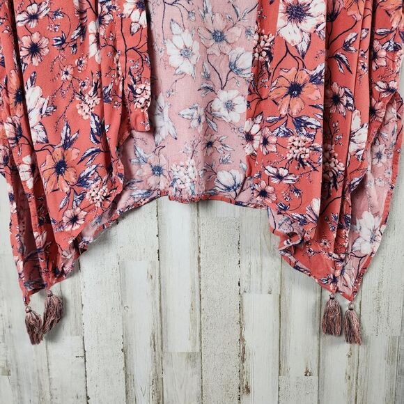 Knox Rose Desert Coral Floral Tassel Cardigan Size XS/S - Picture 5 of 11